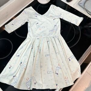 Kids' White and Blue Patterned Dress